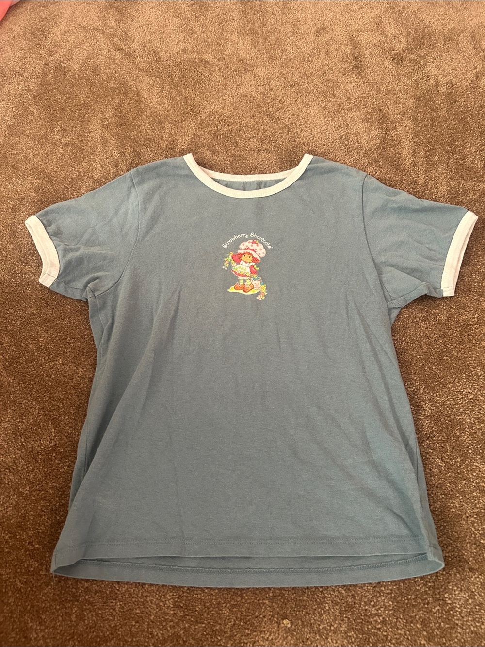 Women’s Blue Ringer Tee with Strawberry Character